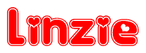 The image displays the word Linzie written in a stylized red font with hearts inside the letters.