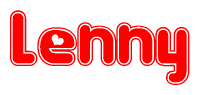 The image is a clipart featuring the word Lenny written in a stylized font with a heart shape replacing inserted into the center of each letter. The color scheme of the text and hearts is red with a light outline.