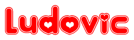 The image displays the word Ludovic written in a stylized red font with hearts inside the letters.