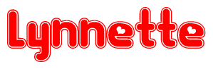 The image is a clipart featuring the word Lynnette written in a stylized font with a heart shape replacing inserted into the center of each letter. The color scheme of the text and hearts is red with a light outline.