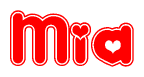 The image displays the word Mia written in a stylized red font with hearts inside the letters.