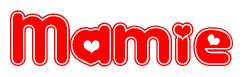 The image displays the word Mamie written in a stylized red font with hearts inside the letters.