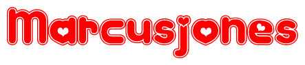 The image is a clipart featuring the word Marcusjones written in a stylized font with a heart shape replacing inserted into the center of each letter. The color scheme of the text and hearts is red with a light outline.