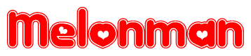 The image displays the word Melonman written in a stylized red font with hearts inside the letters.
