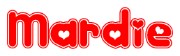 The image is a clipart featuring the word Mardie written in a stylized font with a heart shape replacing inserted into the center of each letter. The color scheme of the text and hearts is red with a light outline.