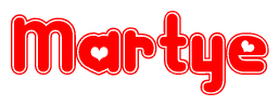 The image displays the word Martye written in a stylized red font with hearts inside the letters.