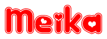 The image displays the word Meika written in a stylized red font with hearts inside the letters.