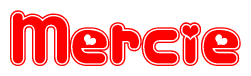 The image displays the word Mercie written in a stylized red font with hearts inside the letters.