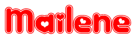 The image is a clipart featuring the word Mailene written in a stylized font with a heart shape replacing inserted into the center of each letter. The color scheme of the text and hearts is red with a light outline.