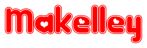 The image is a clipart featuring the word Makelley written in a stylized font with a heart shape replacing inserted into the center of each letter. The color scheme of the text and hearts is red with a light outline.