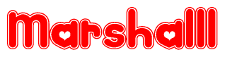 The image is a clipart featuring the word Marshalll written in a stylized font with a heart shape replacing inserted into the center of each letter. The color scheme of the text and hearts is red with a light outline.