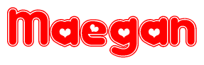 The image displays the word Maegan written in a stylized red font with hearts inside the letters.