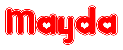 The image displays the word Mayda written in a stylized red font with hearts inside the letters.
