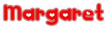 The image displays the word Margaret written in a stylized red font with hearts inside the letters.