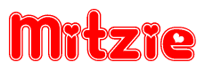 The image displays the word Mitzie written in a stylized red font with hearts inside the letters.