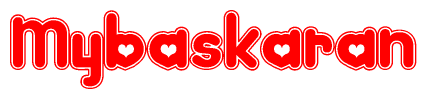 The image displays the word Mybaskaran written in a stylized red font with hearts inside the letters.