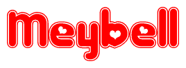 The image displays the word Meybell written in a stylized red font with hearts inside the letters.