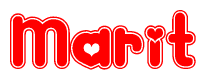   The image is a clipart featuring the word Marit written in a stylized font with a heart shape replacing inserted into the center of each letter. The color scheme of the text and hearts is red with a light outline. 