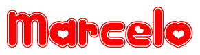 The image displays the word Marcelo written in a stylized red font with hearts inside the letters.