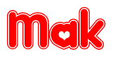 The image displays the word Mak written in a stylized red font with hearts inside the letters.
