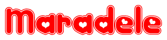 The image displays the word Maradele written in a stylized red font with hearts inside the letters.