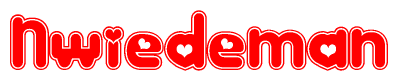 The image is a clipart featuring the word Nwiedeman written in a stylized font with a heart shape replacing inserted into the center of each letter. The color scheme of the text and hearts is red with a light outline.