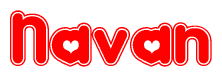 The image is a clipart featuring the word Navan written in a stylized font with a heart shape replacing inserted into the center of each letter. The color scheme of the text and hearts is red with a light outline.