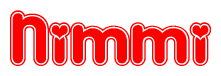 The image is a red and white graphic with the word Nimmi written in a decorative script. Each letter in  is contained within its own outlined bubble-like shape. Inside each letter, there is a white heart symbol.