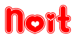 The image displays the word Noit written in a stylized red font with hearts inside the letters.