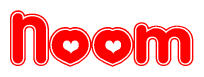 The image is a clipart featuring the word Noom written in a stylized font with a heart shape replacing inserted into the center of each letter. The color scheme of the text and hearts is red with a light outline.