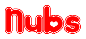 The image displays the word Nubs written in a stylized red font with hearts inside the letters.