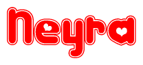 The image is a clipart featuring the word Neyra written in a stylized font with a heart shape replacing inserted into the center of each letter. The color scheme of the text and hearts is red with a light outline.