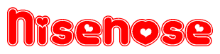 The image is a clipart featuring the word Nisenose written in a stylized font with a heart shape replacing inserted into the center of each letter. The color scheme of the text and hearts is red with a light outline.