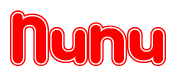 The image is a clipart featuring the word Nunu written in a stylized font with a heart shape replacing inserted into the center of each letter. The color scheme of the text and hearts is red with a light outline.