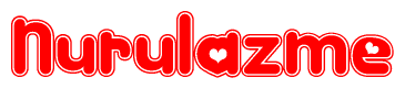The image is a clipart featuring the word Nurulazme written in a stylized font with a heart shape replacing inserted into the center of each letter. The color scheme of the text and hearts is red with a light outline.