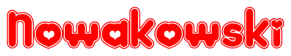 The image displays the word Nowakowski written in a stylized red font with hearts inside the letters.