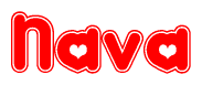 The image is a clipart featuring the word Nava written in a stylized font with a heart shape replacing inserted into the center of each letter. The color scheme of the text and hearts is red with a light outline.