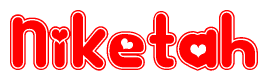 The image is a clipart featuring the word Niketah written in a stylized font with a heart shape replacing inserted into the center of each letter. The color scheme of the text and hearts is red with a light outline.