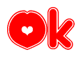 The image displays the word Ok written in a stylized red font with hearts inside the letters.