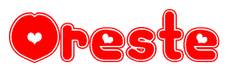The image displays the word Oreste written in a stylized red font with hearts inside the letters.