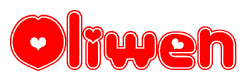   The image displays the word Oliwen written in a stylized red font with hearts inside the letters. 