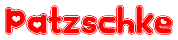 The image is a clipart featuring the word Patzschke written in a stylized font with a heart shape replacing inserted into the center of each letter. The color scheme of the text and hearts is red with a light outline.