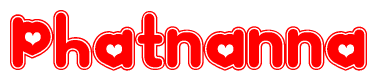 The image is a clipart featuring the word Phatnanna written in a stylized font with a heart shape replacing inserted into the center of each letter. The color scheme of the text and hearts is red with a light outline.