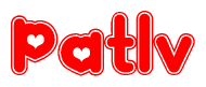 The image is a clipart featuring the word Patlv written in a stylized font with a heart shape replacing inserted into the center of each letter. The color scheme of the text and hearts is red with a light outline.