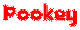 The image is a clipart featuring the word Pookey written in a stylized font with a heart shape replacing inserted into the center of each letter. The color scheme of the text and hearts is red with a light outline.