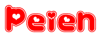 The image displays the word Peien written in a stylized red font with hearts inside the letters.