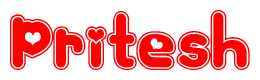 The image is a clipart featuring the word Pritesh written in a stylized font with a heart shape replacing inserted into the center of each letter. The color scheme of the text and hearts is red with a light outline.