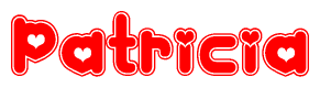 The image displays the word Patricia written in a stylized red font with hearts inside the letters.