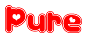 The image displays the word Pure written in a stylized red font with hearts inside the letters.