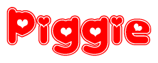 The image displays the word Piggie written in a stylized red font with hearts inside the letters.